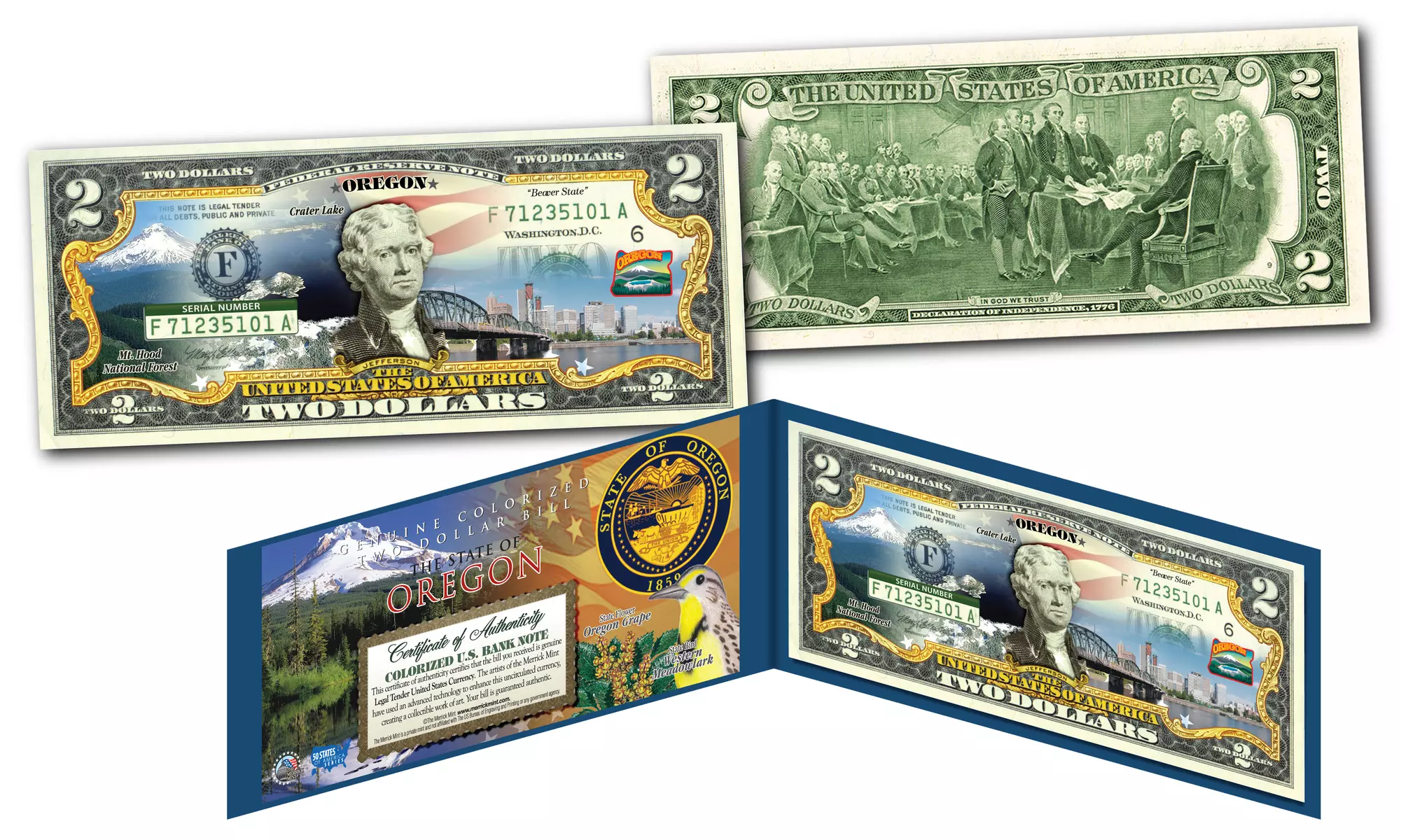 Official Genuine Legal Tender U.S. 2 Dollar Bills Honoring America's 50 States 