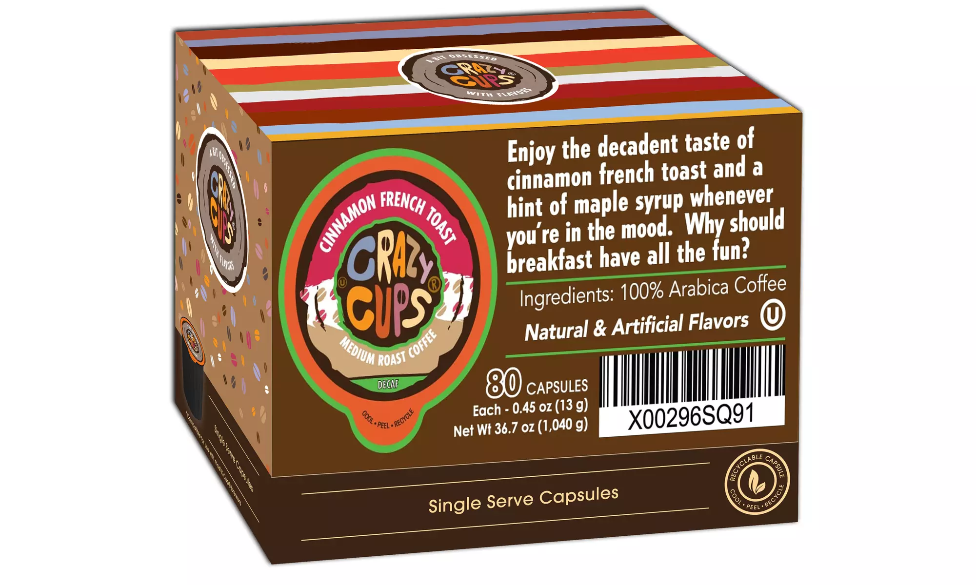 Crazy Cups Decaf Cinnamon French Toast Hot or Iced Coffee KCup 22 or 80 Count - Primary Image