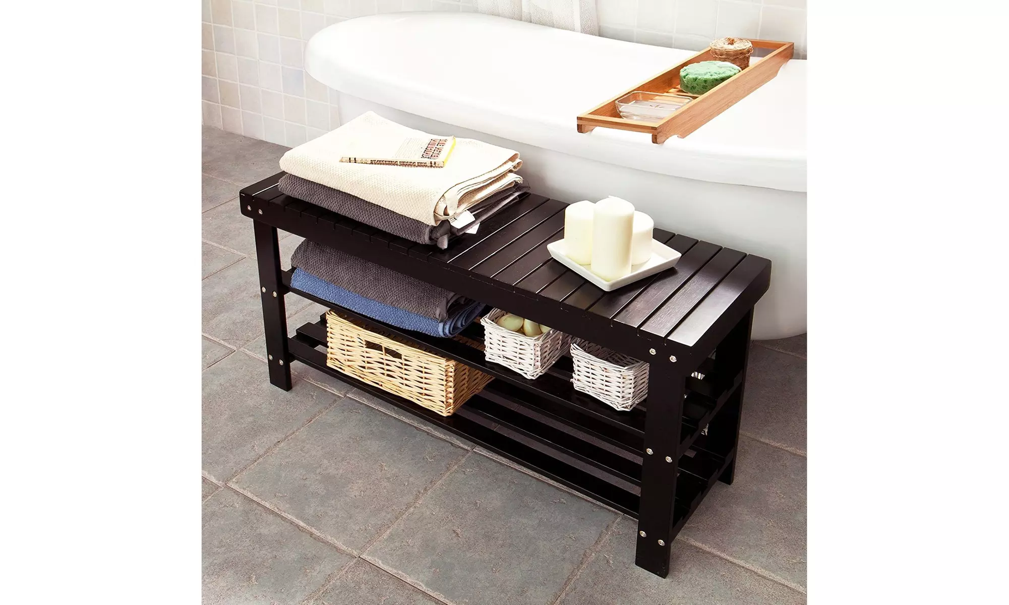 Bamboo Shoe Rack Bench Shoe Organizer - Primary Image
