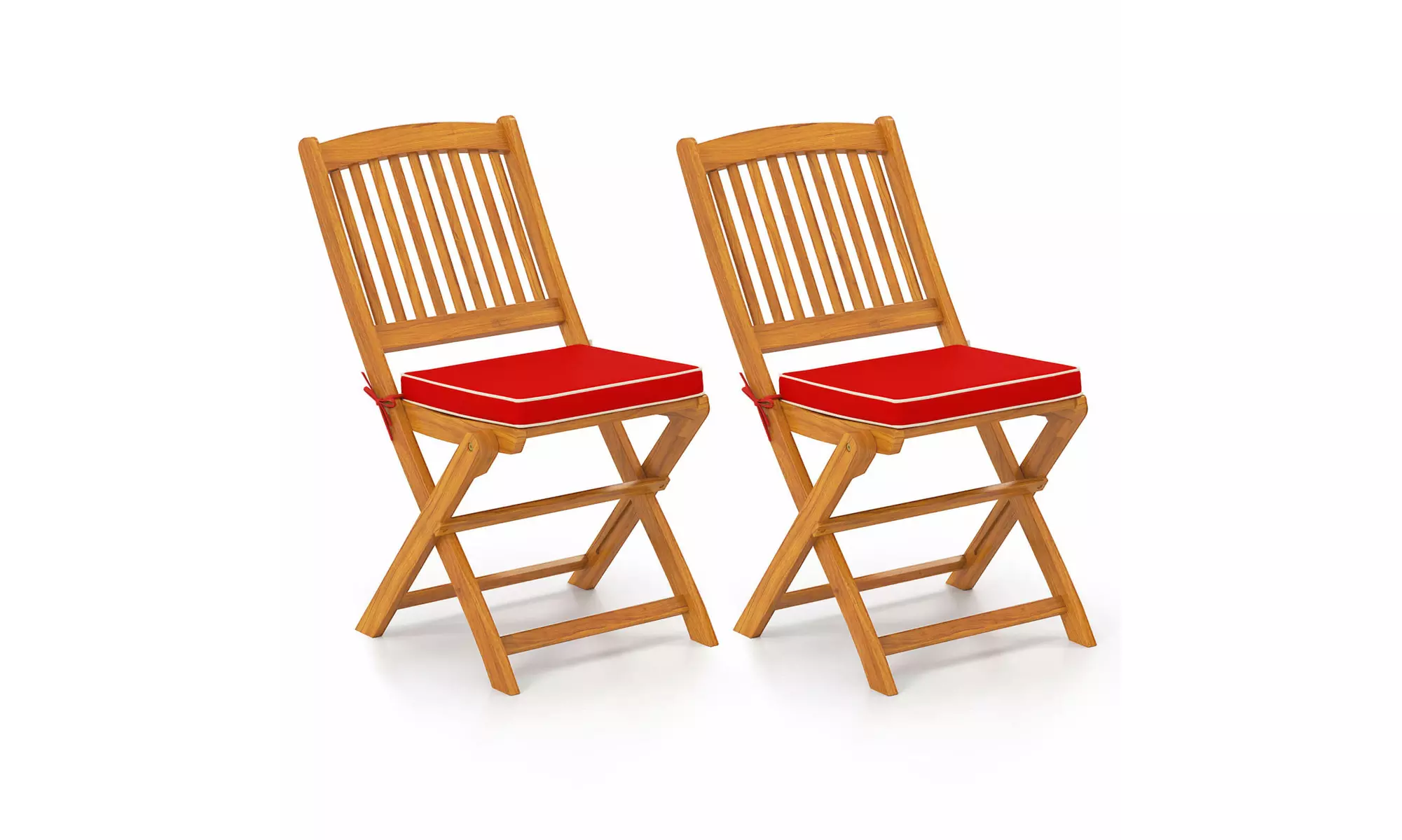 Costway Outdoor Folding Chairs Acacia Wood High-Back Chair with Seat Cushions