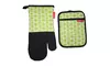 2 Pcs, 100% Cotton fabric and Neoprene 1 Oven Mitt and 1 Pot Holder.