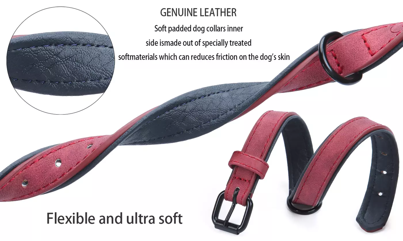 Adjustable Soft Leather Pet Dog Collar for Small Medium Large Dogs