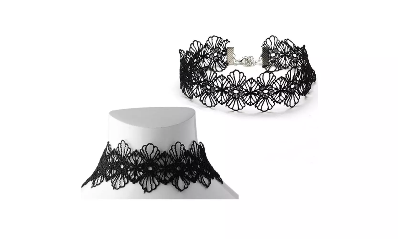 Women's Fashionable Pretty Black Lace Flower Choker Necklace Bracelet - Second Medium