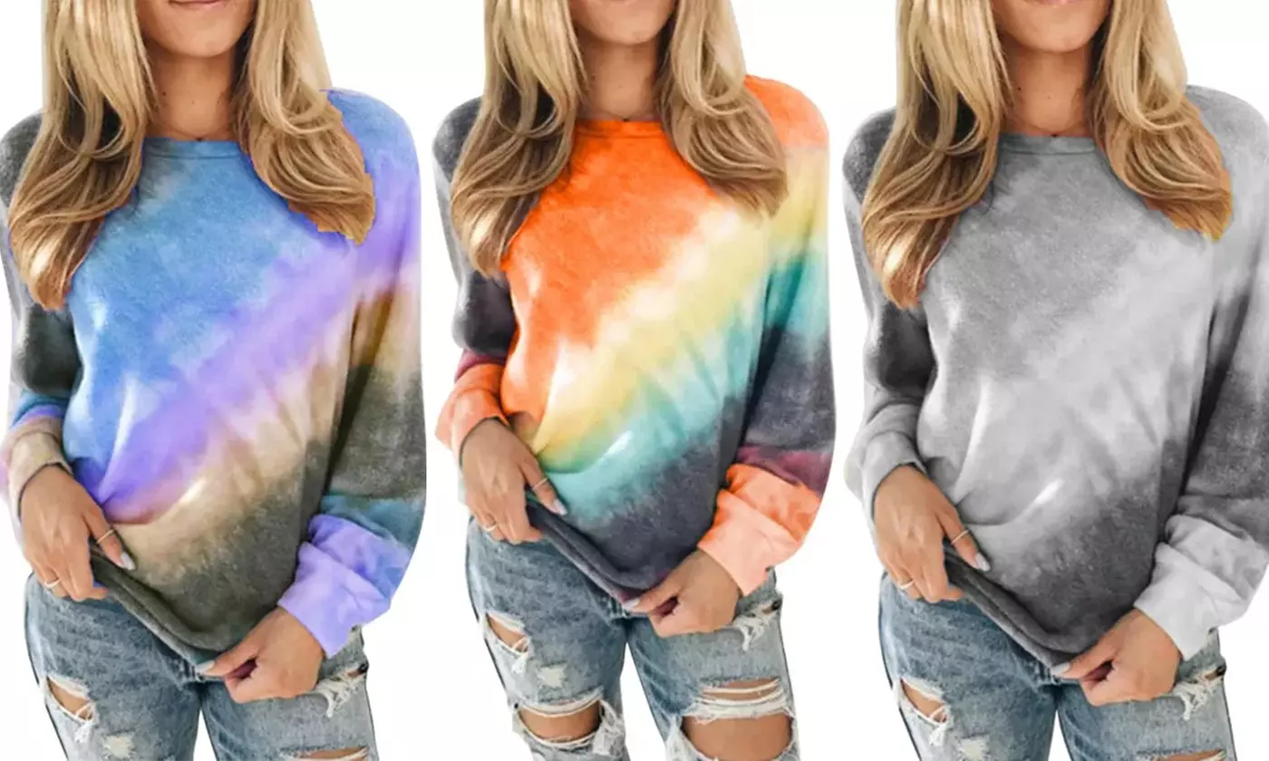 Women's Fashion Gradient Tie-Dyed Sweatshirts Long Sleeve Pullover Loose Tops - Primary Image