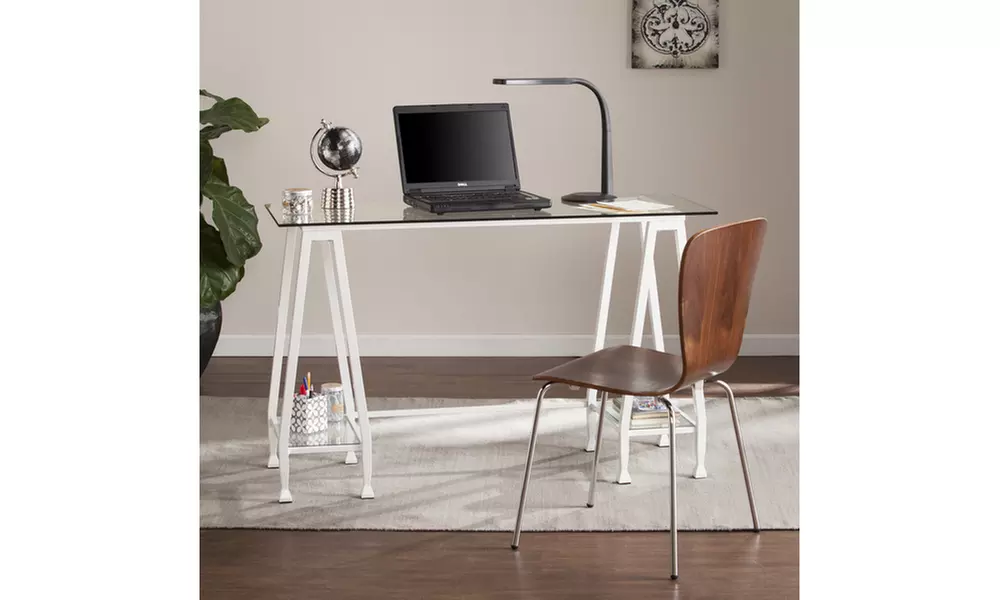 Jaymes Metal/Glass A-Frame Writing Desk - White - Primary Image