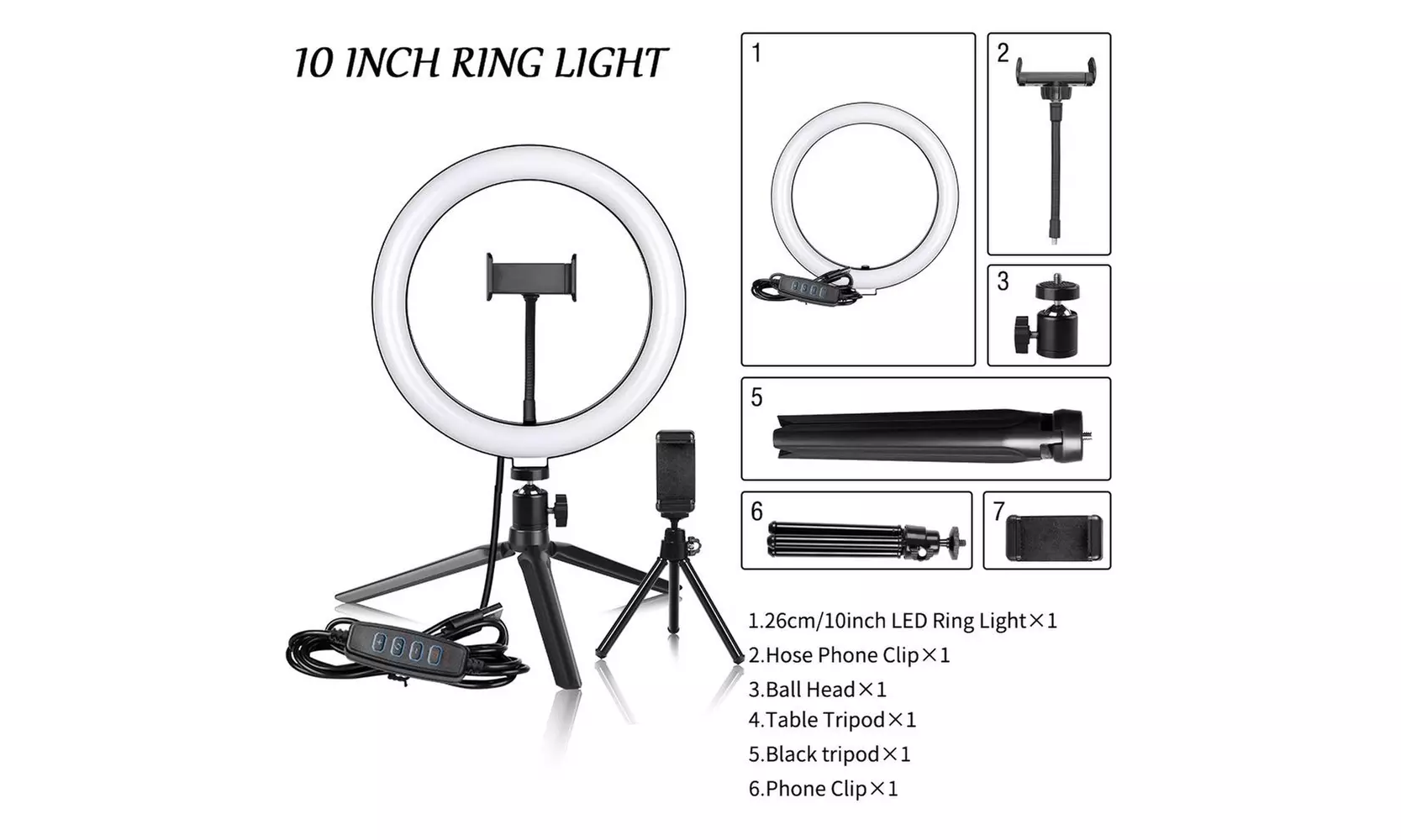 10" Ring Light Camera Tripod Mini Camera Holder Slip Clip Set - Second Medium