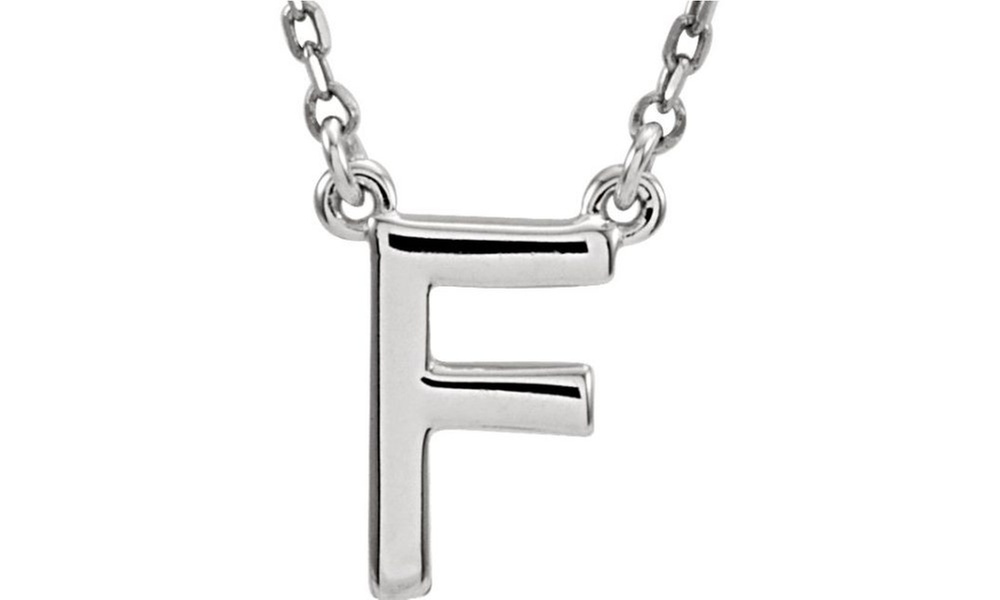 White Gold Plated Letter F Block Initial 16 Necklace