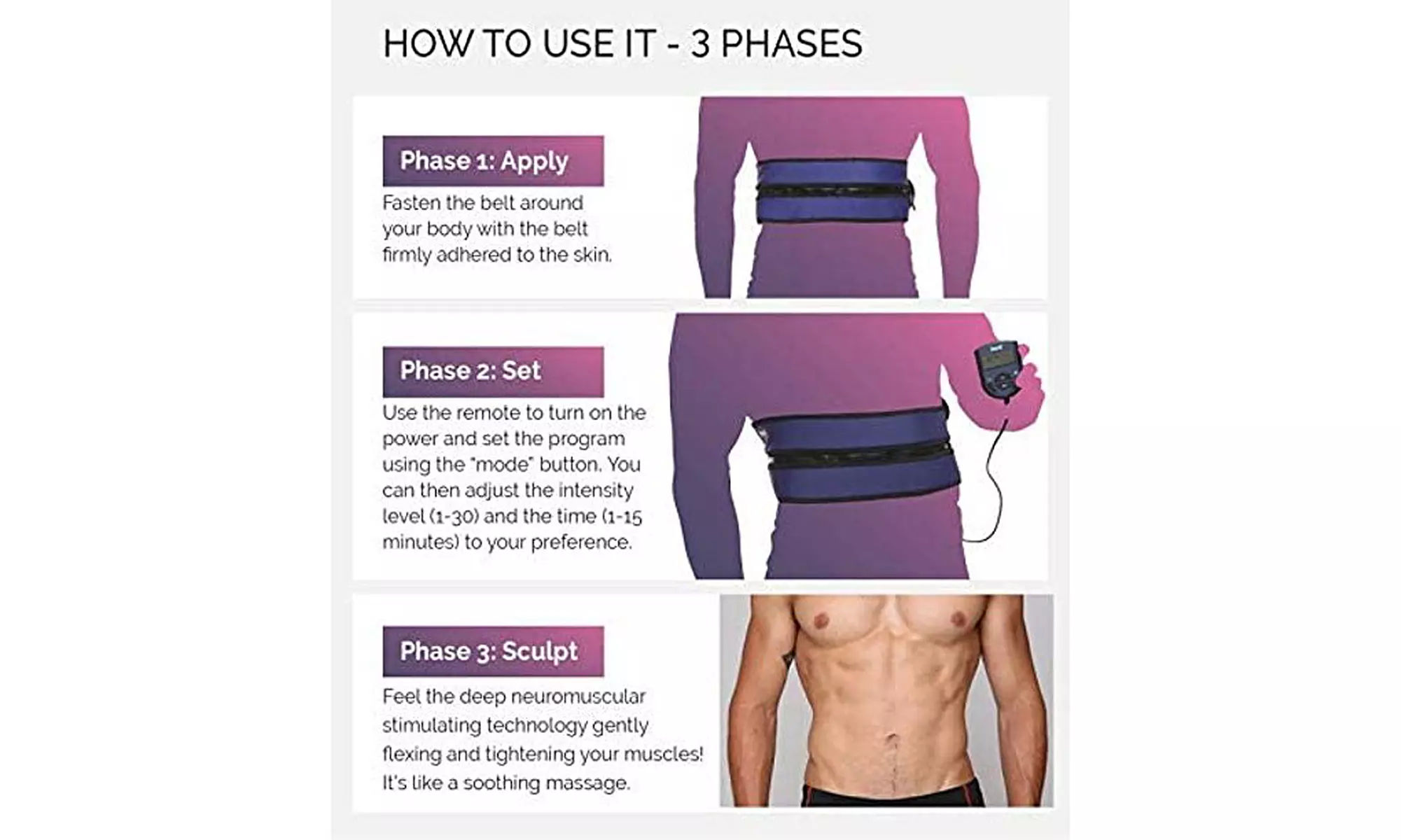 Evertone Zip & Tone: Belt to Lift & Firm your Abs & Glutes Mens - Second Medium