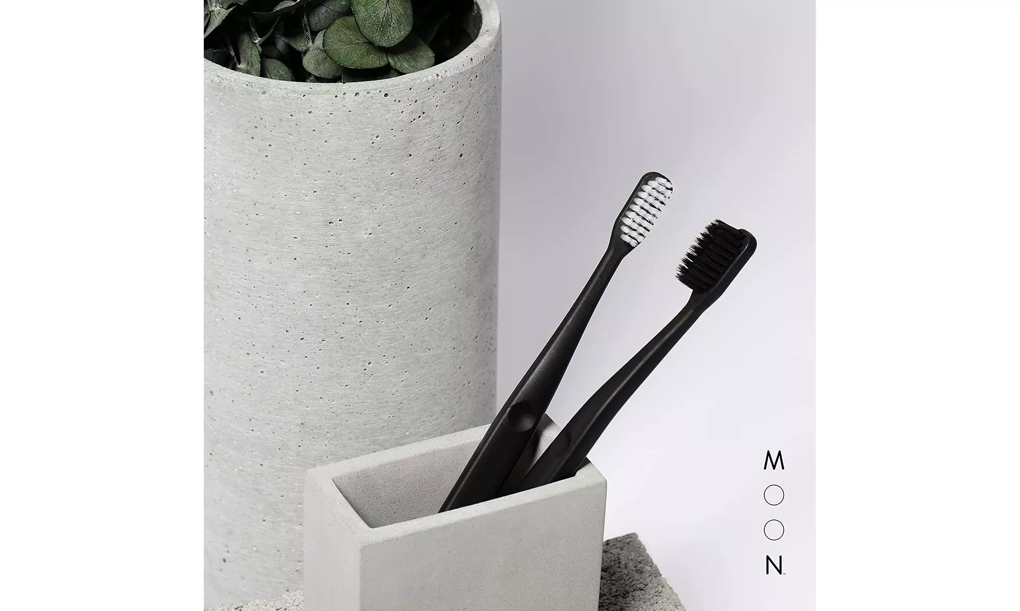 MOON Toothbrushes, Soft Bristle, White and Black Sleek Toothbrushes, 2 Pack - Second Medium