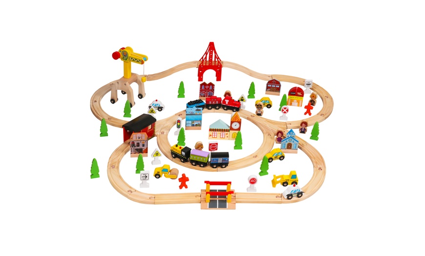 Wooden Train Set - 100 pcs Railway Tracks & Accessories, Magnetic ...