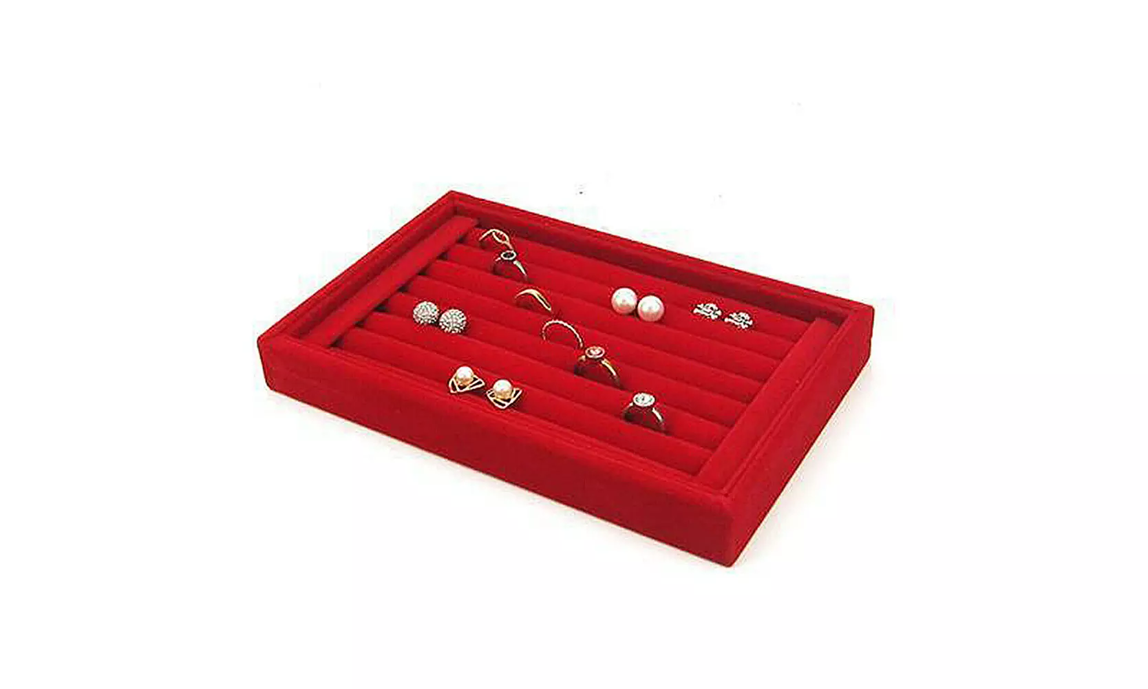 1-2 Pc Velvet Jewelry Ring Display Organizer Tray Holder Earring Storage Case