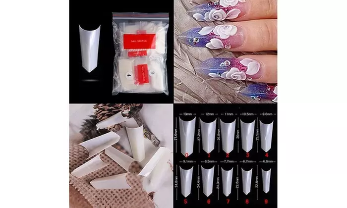 500-1000Pcs Edge-Shaped Stiletto French False Fake Acrylic Nail Tips Nails