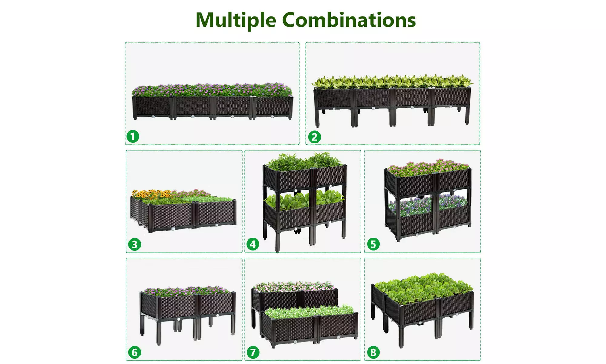 Costway Set of 4 Raised Garden Bed Elevated Flower Vegetable Herb Grow Planter
