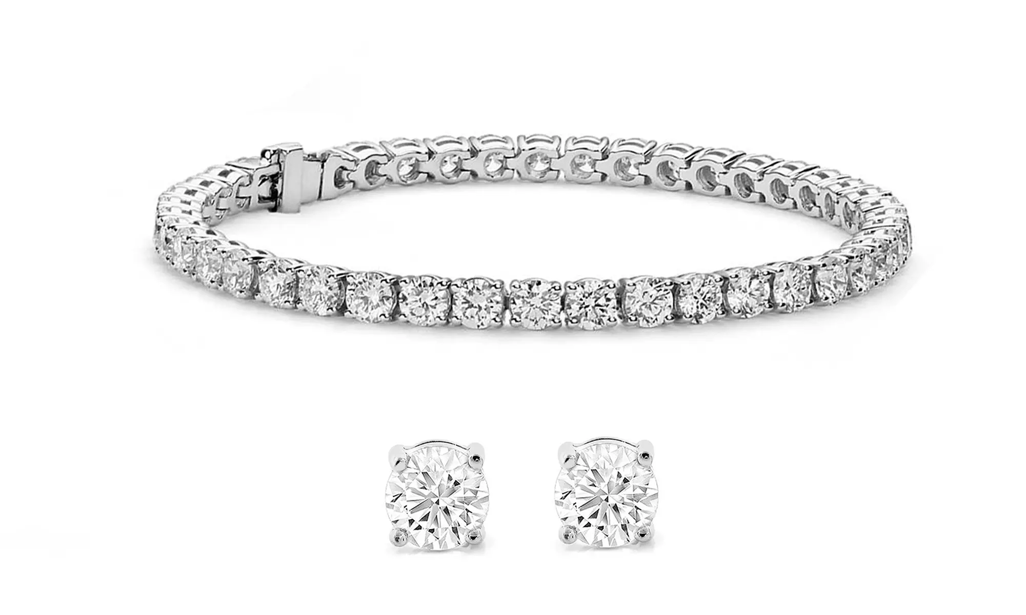 Stud Earrings and Tennis Bracelet Set Made with Cubic Zirconia Stones - Primary Image