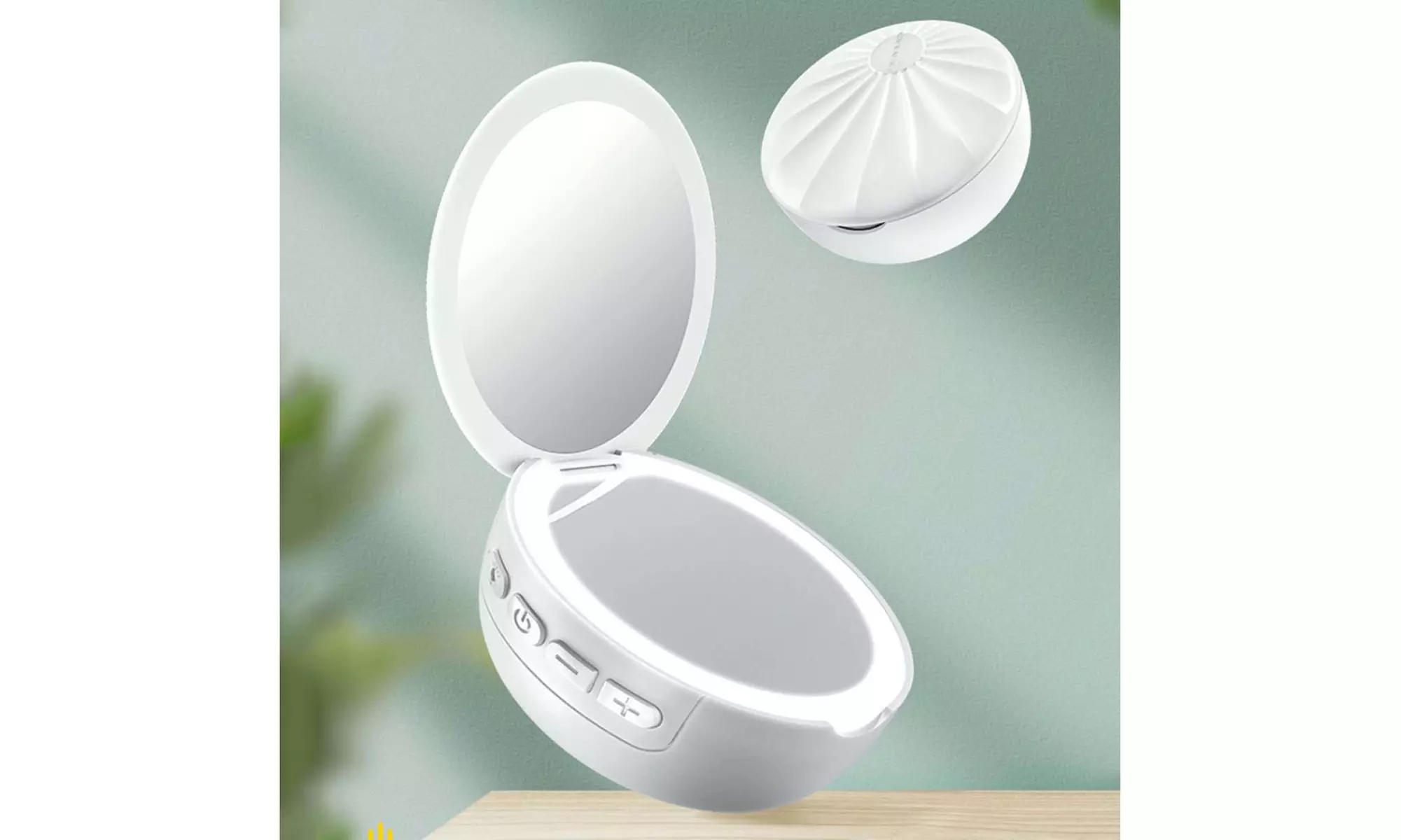 Pocket LED Ring Light Mirror with Bluetooth Speaker-HD Mirror & 3x Magnifier - Primary Image