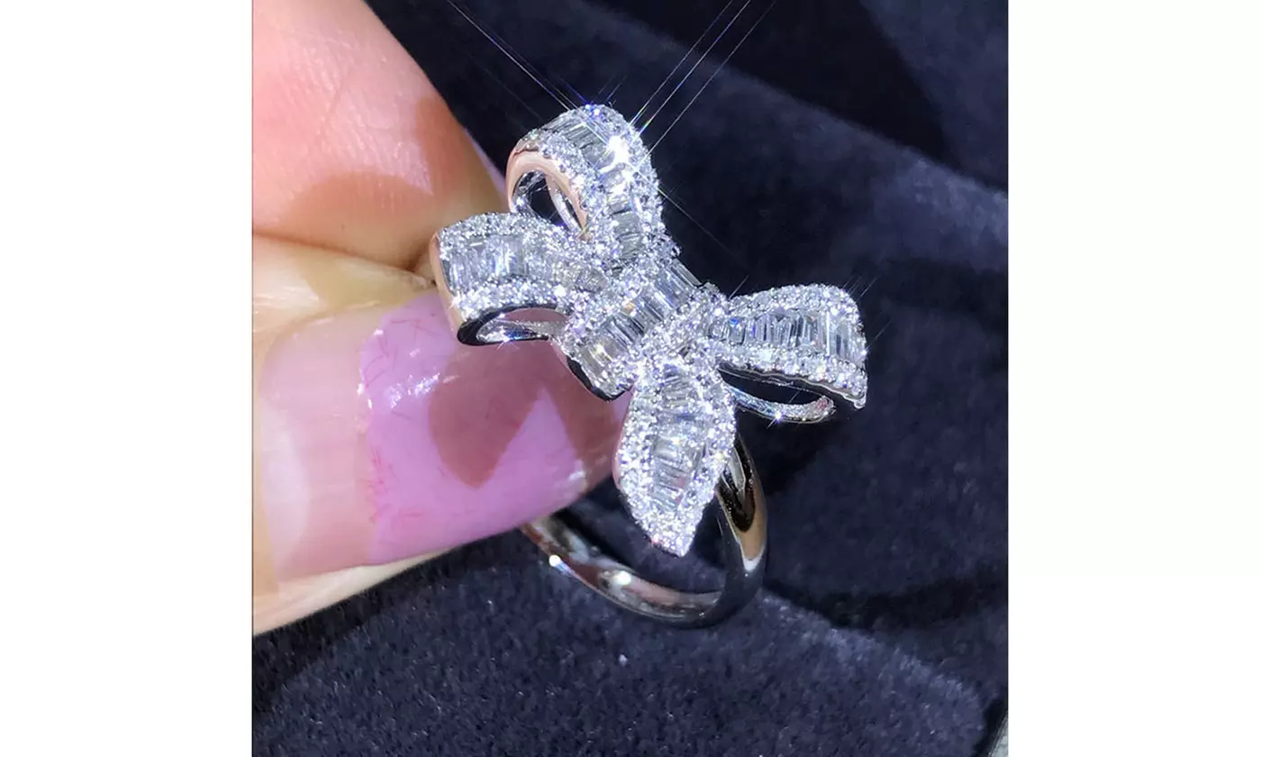 925 sterling silver bow ladder square zircon diamond ring luxury diamond ring - Primary Image