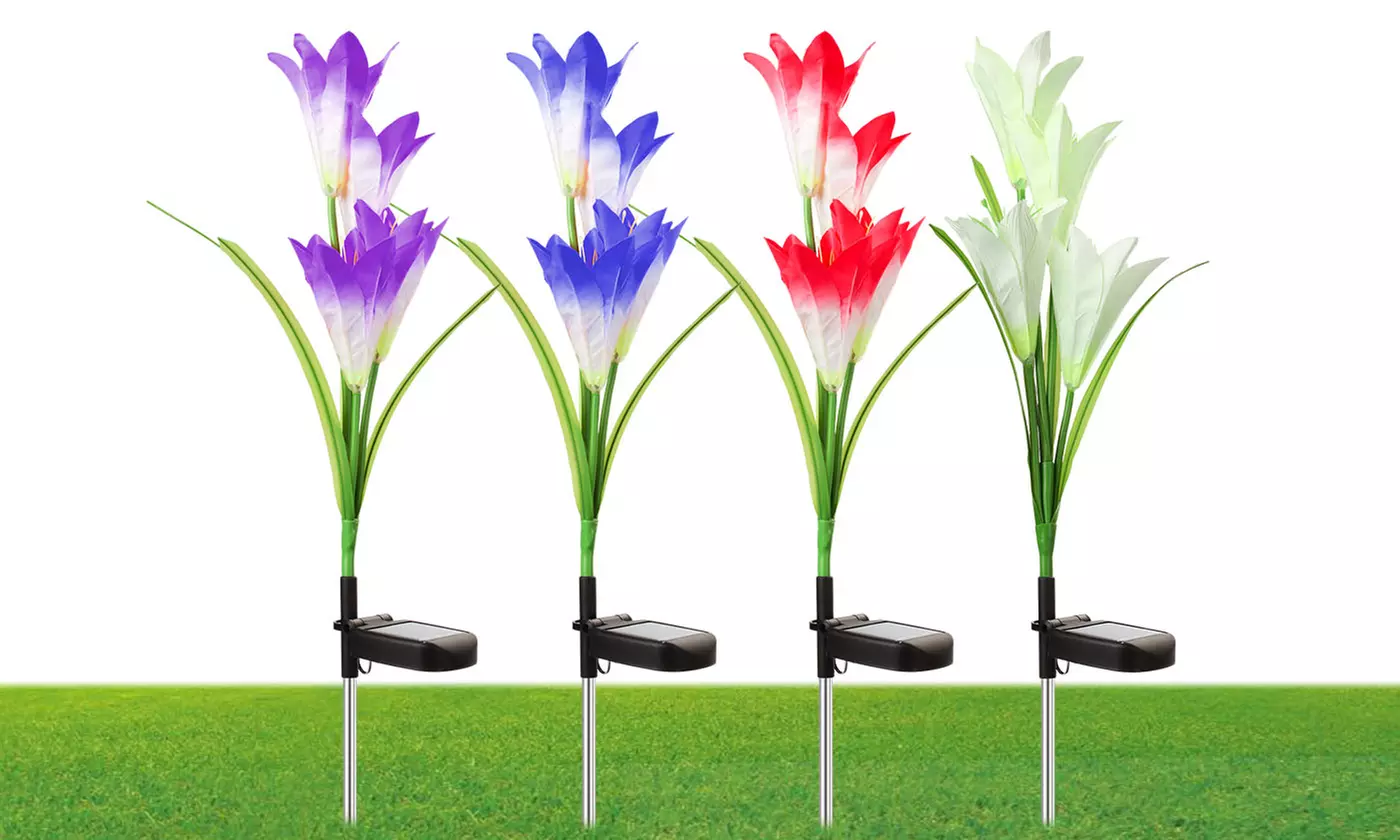 2-8Pcs Lily Flower Solar LED Stake Lamp Lights for Garden, Patio, or Backyard