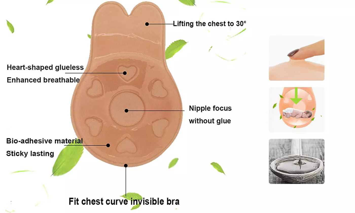 2-Pack Women's Invisible Lifting Bras Reusable Silicone Nipple Covers Backless