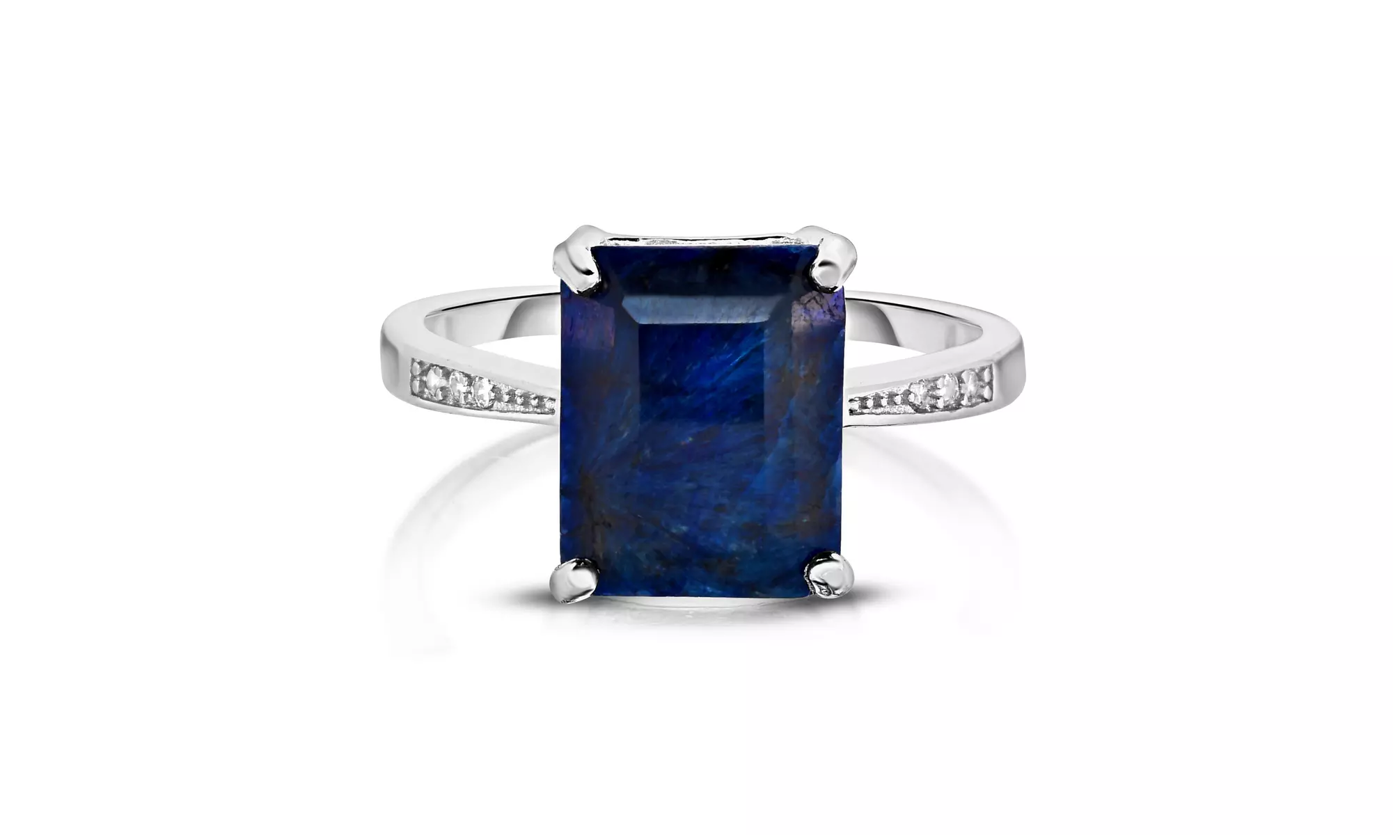 Sterling Silver 4.00CT Genuine Earth Mined Sapphire Emerald Cut Ring 