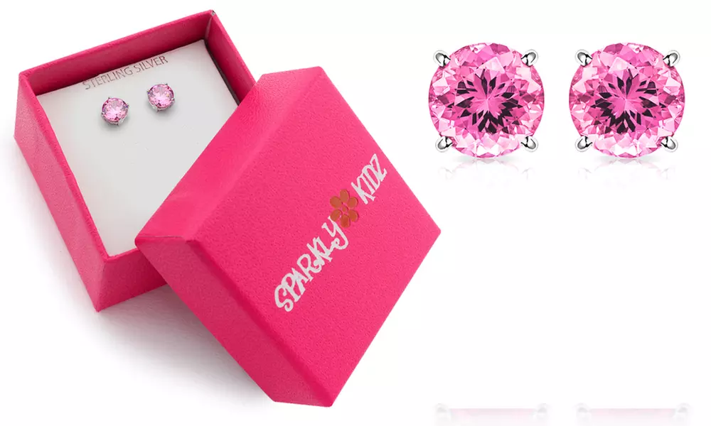 Sterling Silver Round Cut Stud Earrings with Gift Box by Sparkly Kidz