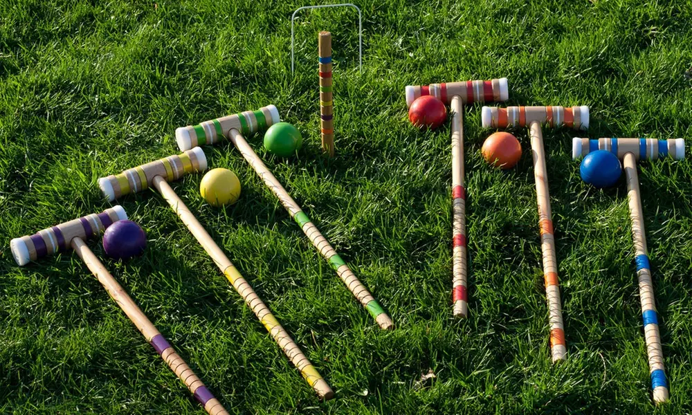 Croquet Set- Wooden Outdoor Deluxe Sports Set with Carrying Case by Hey! Play! - Primary Image