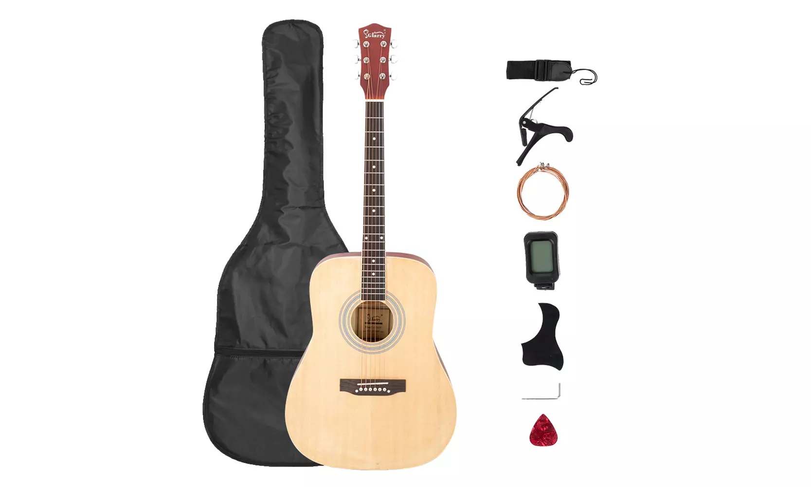 Glarry 41Inch Rounded Folk Guitar with Gig Bag Tuner Capo Picks Strap String - Primary Image