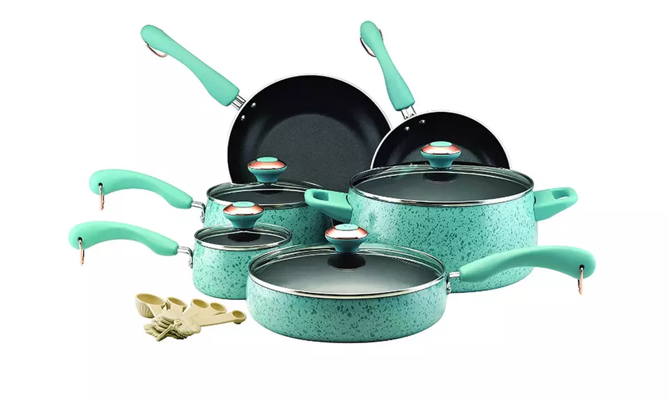 Paula Deen 12513 Signature Nonstick Cookware Pots and Pans Set, 15 Piece, Aqua - Primary Image