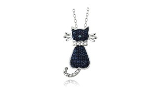 Sterling Silver Blue Diamond Accent Cat Slide Pendant