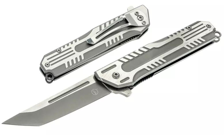 4.5" Black Metal Machining Design Pocket Knife Clip & Lanyard Hole Tanto Blade 