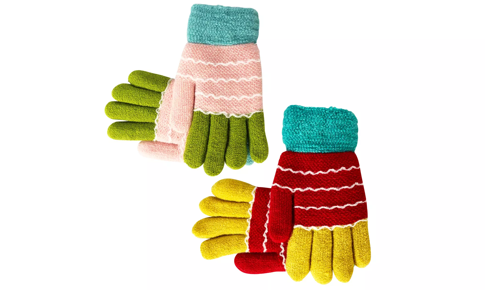 2 Pack - Kids Double Layer Warm Sherpa Lined Winter Gloves Boys Girls 2-7 Yrs - Second Medium