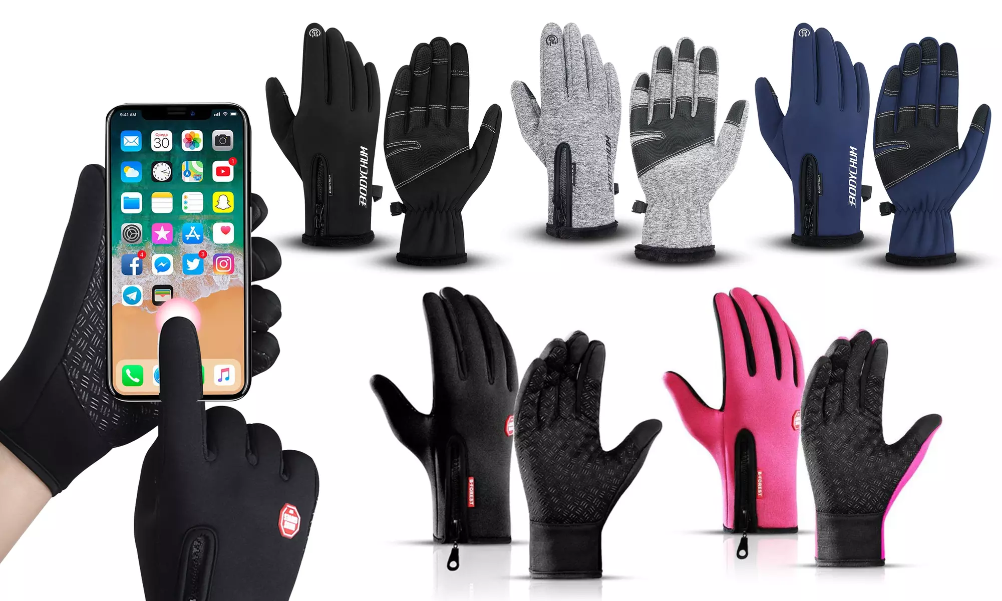 Men Women Winter Windproof Gloves Waterproof Thermal Gloves Touch Screen Mittens