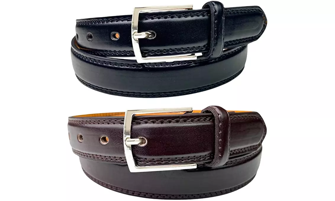 2 Pack: Barbados Leather Mens Belts - Brown & Black - Primary Image