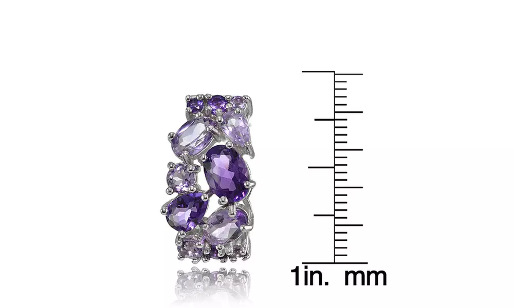 Sterling Silver African Amethyst and Amethyst Tonal Cluster Earrings - Image 4