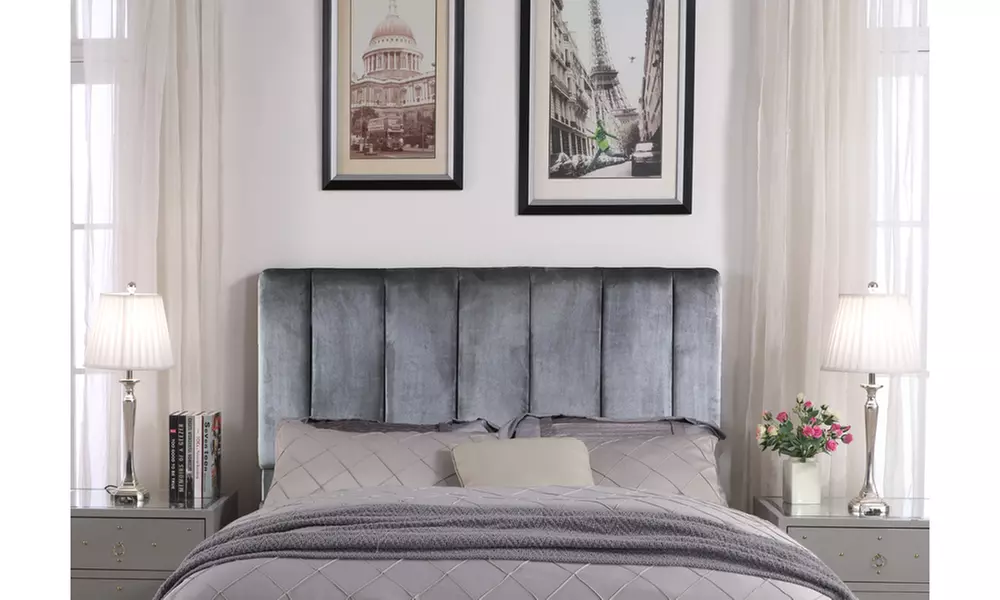 Leor Velvet Upholstered Vertical Striped Headboard - Primary Image