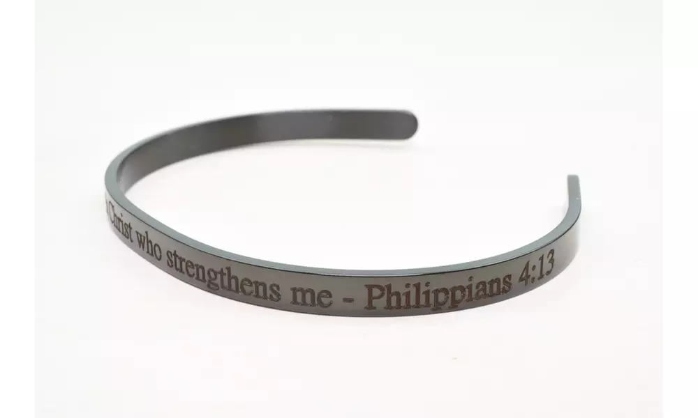 Solid Stainless Steel 5mm Holy Scripture Cuff in Black by Pink Box - Primary Image