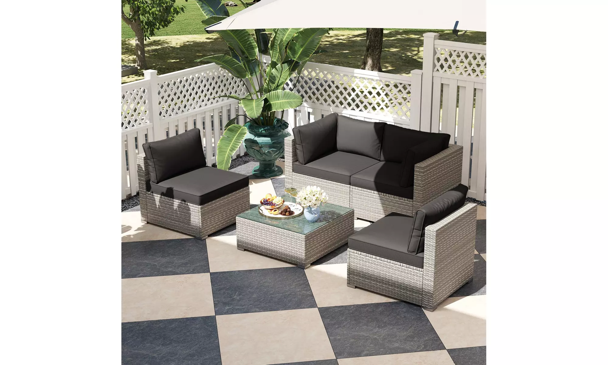 Costway Outdoor Patio Sectional Sofa Couch PE Rattan Conversation Set
