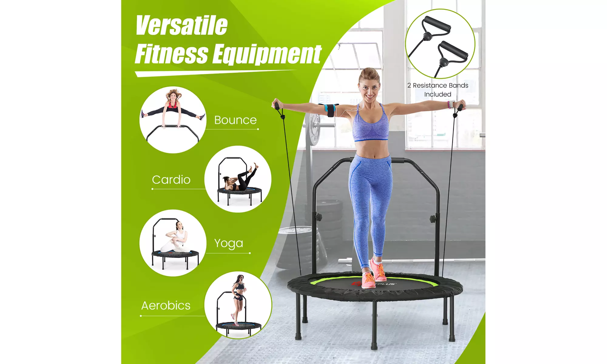 40" Foldable Trampoline Fitness Rebounder w/ Resistance Bands Adjustable Home