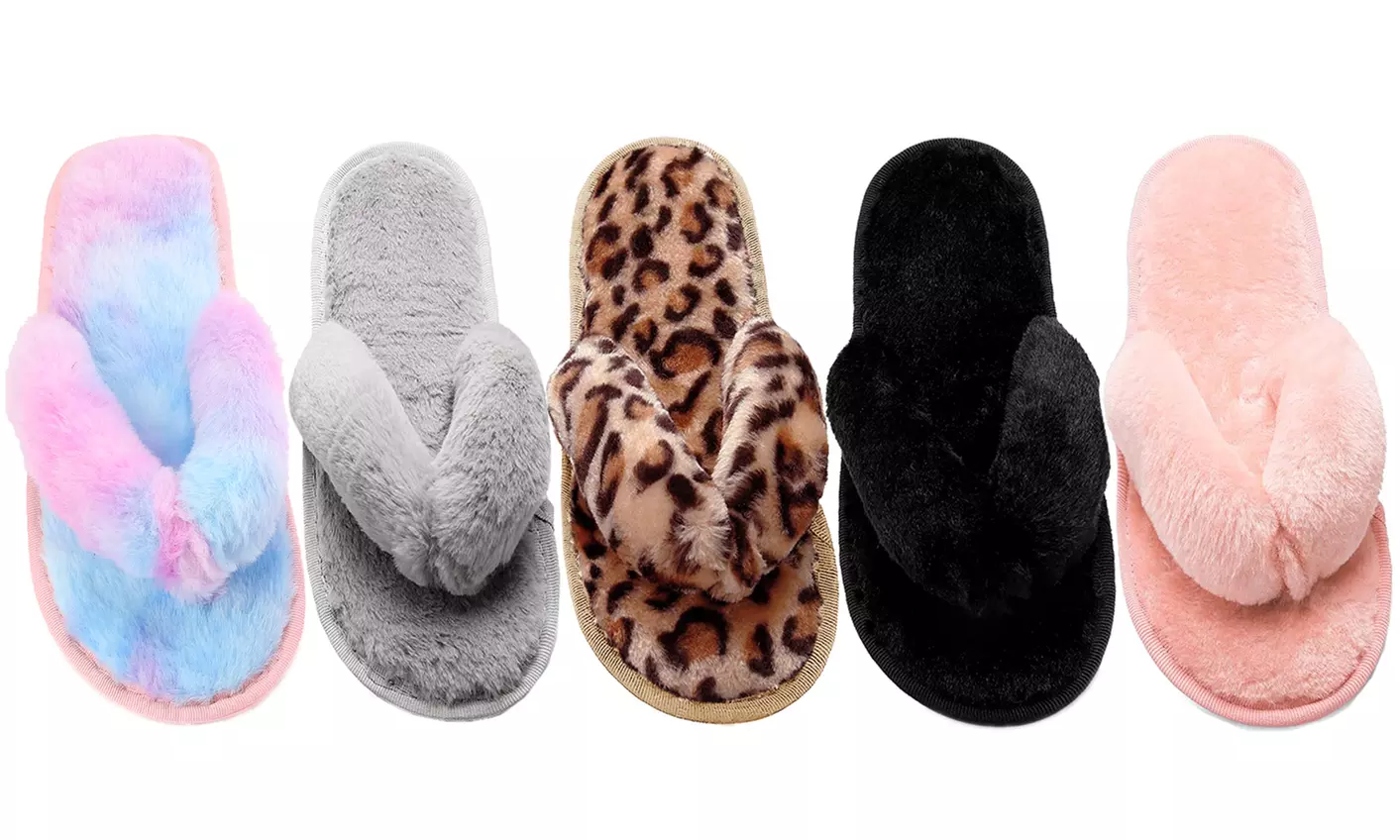Haute Edition Women's Fuzzy Flip Flop Thong Style Cozy Slipper - Primary Image