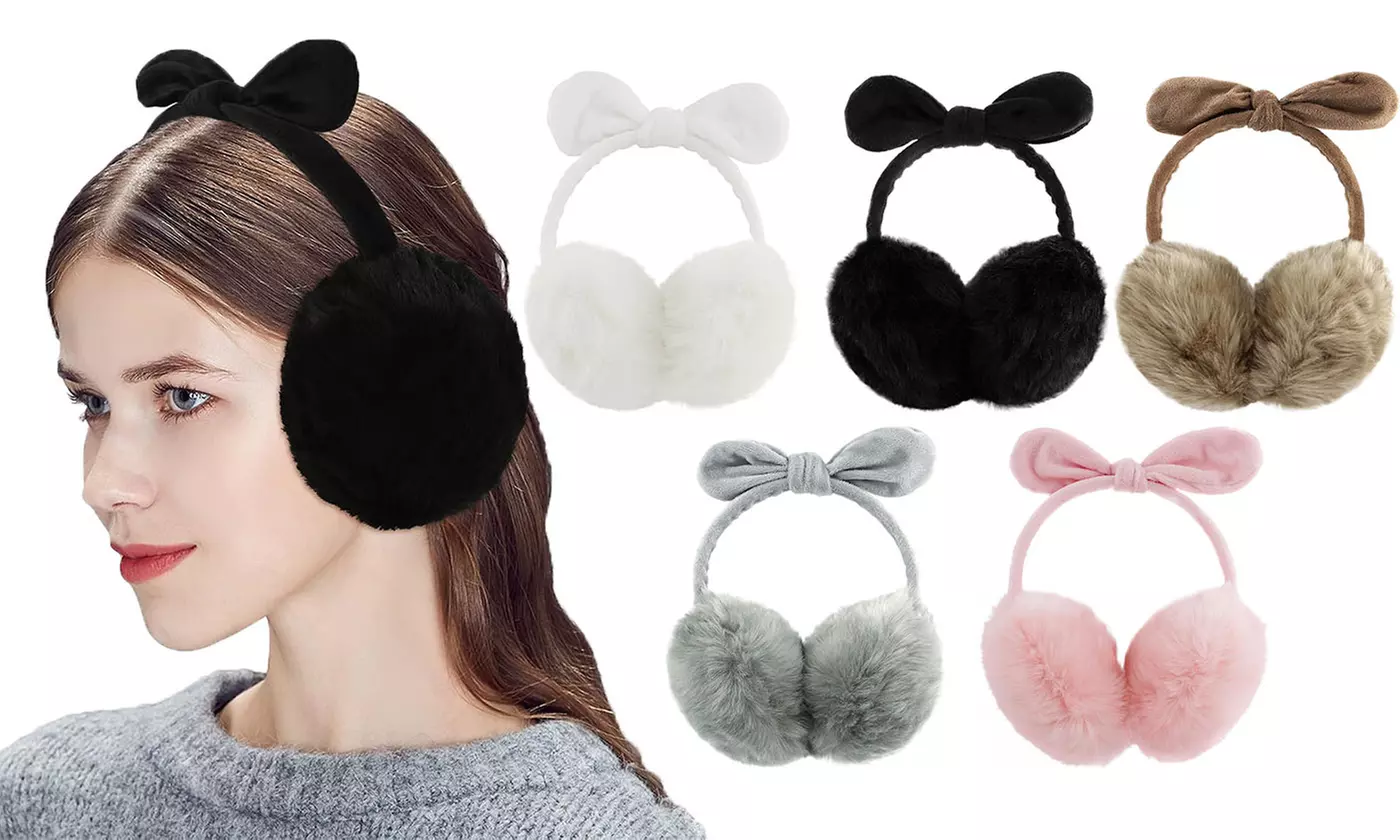 Women's Winter Fleece Lined Earmuffs with Removable Bow