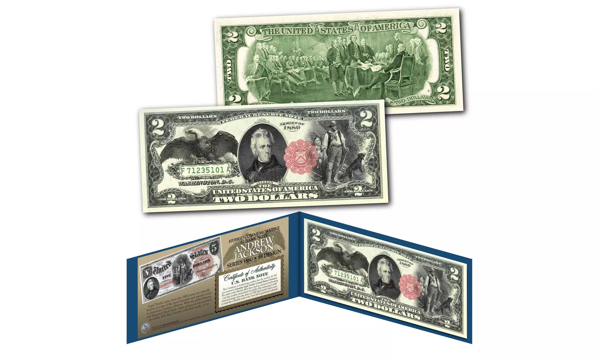 1880 Series ANDREW JACKSON Hybrid Commemorative Note on Modern 2 Dollar Bill - Primary Image