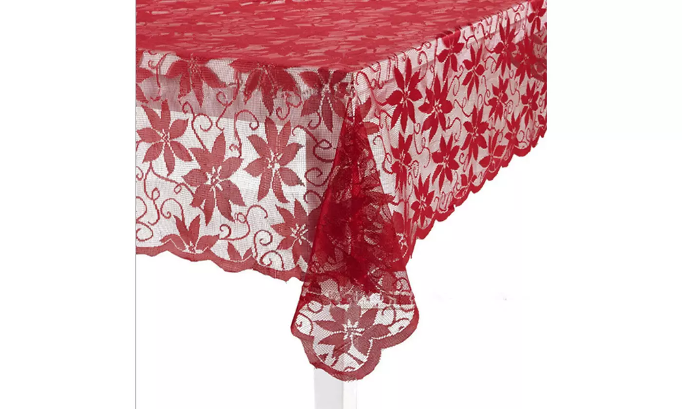 Christmas Xmas Tablecloth Red Lace Table Cover Wedding Holiday Room Decor 