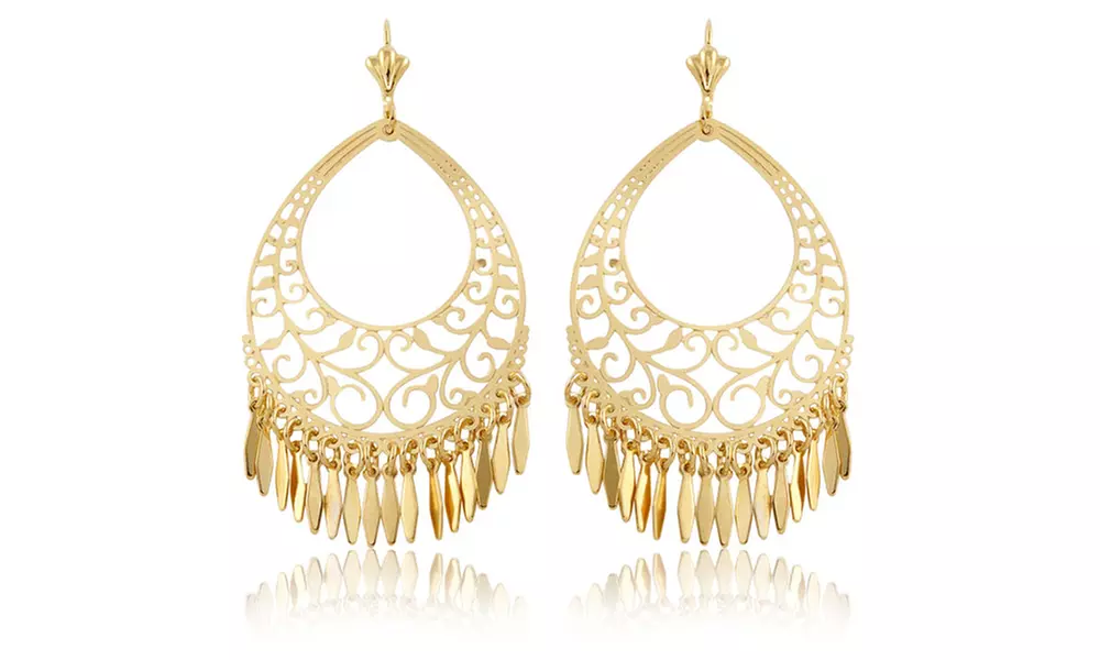 18K Gold Filigree Fringe Chandelier Earrings