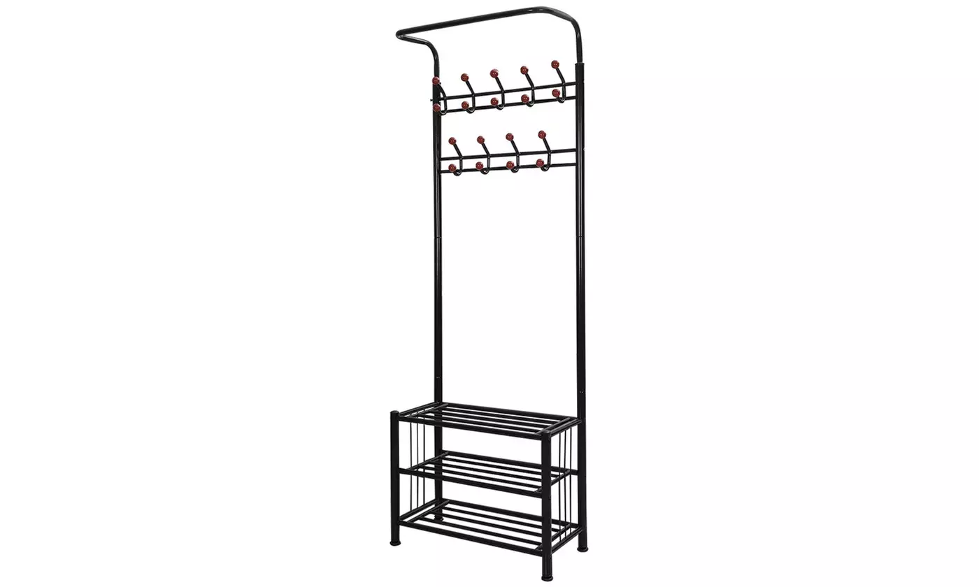NewHome 3-Tier 18-Hook Freestanding Iron Steel Coat & Shoes Rack - Second Medium