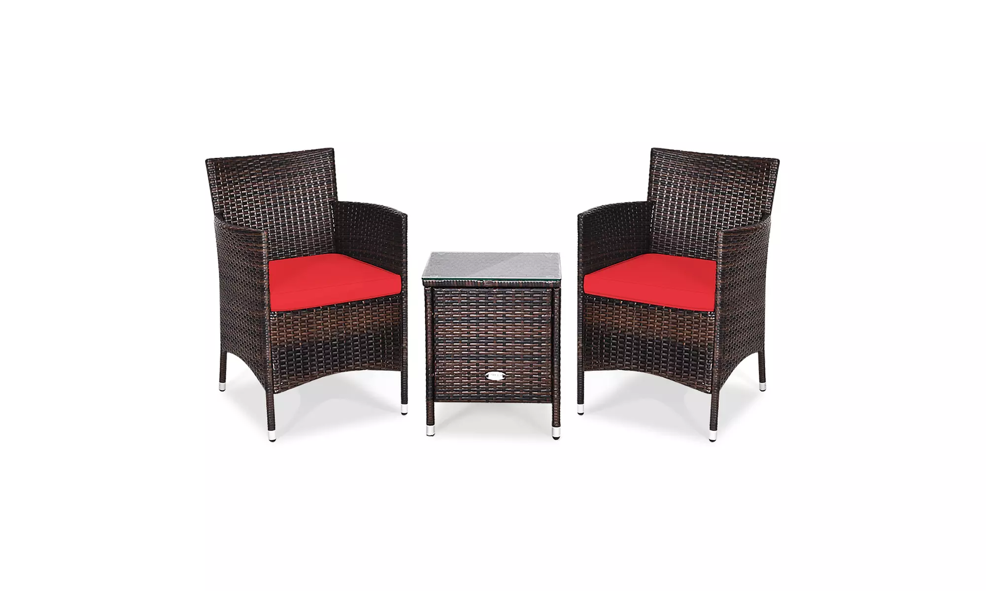 Costway Outdoor 3 PCS PE Rattan Wicker Furniture Sets Chairs Coffee Table Garden