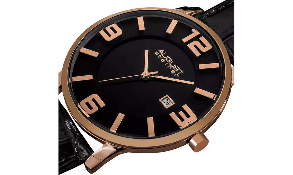 August Steiner Men's Swiss Quartz Date Leather Strap Watch ASGP8055RG