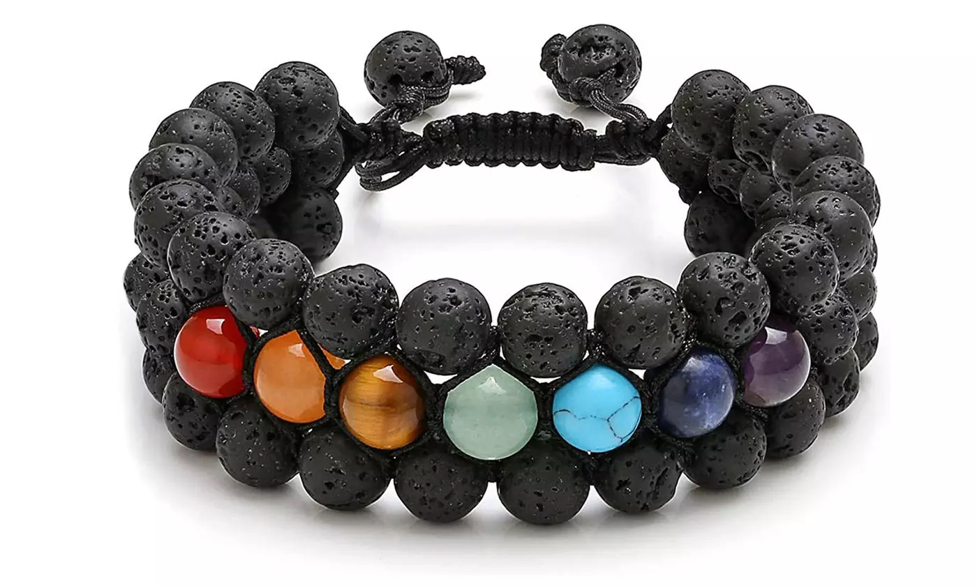 Adjustable Chakra Natural Tigers Eye Gemstone Onyx Charm Bracelet
