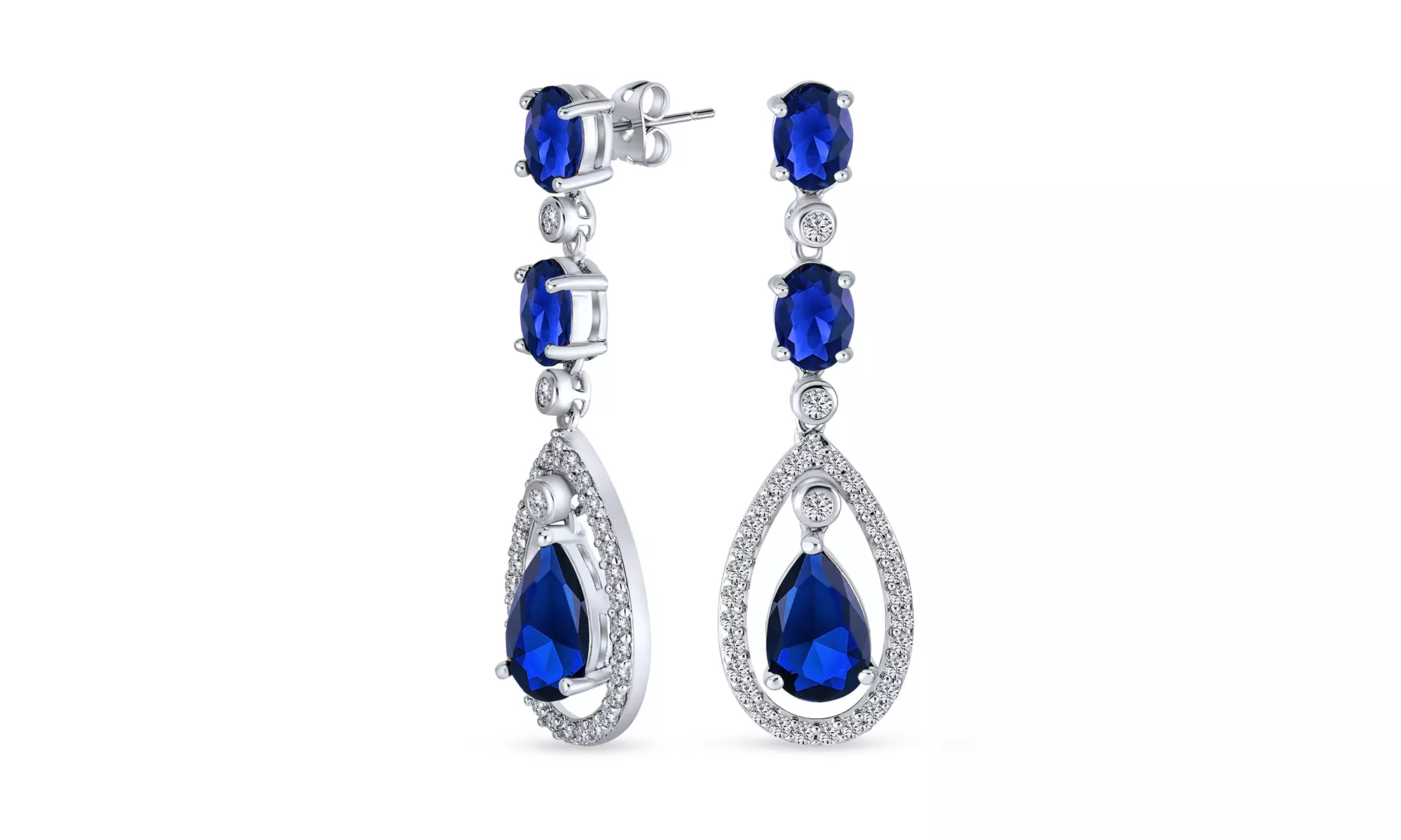  Teardrop Prom Pageant Statement Dangle Earrings Silver Plated Brass - Primary Image