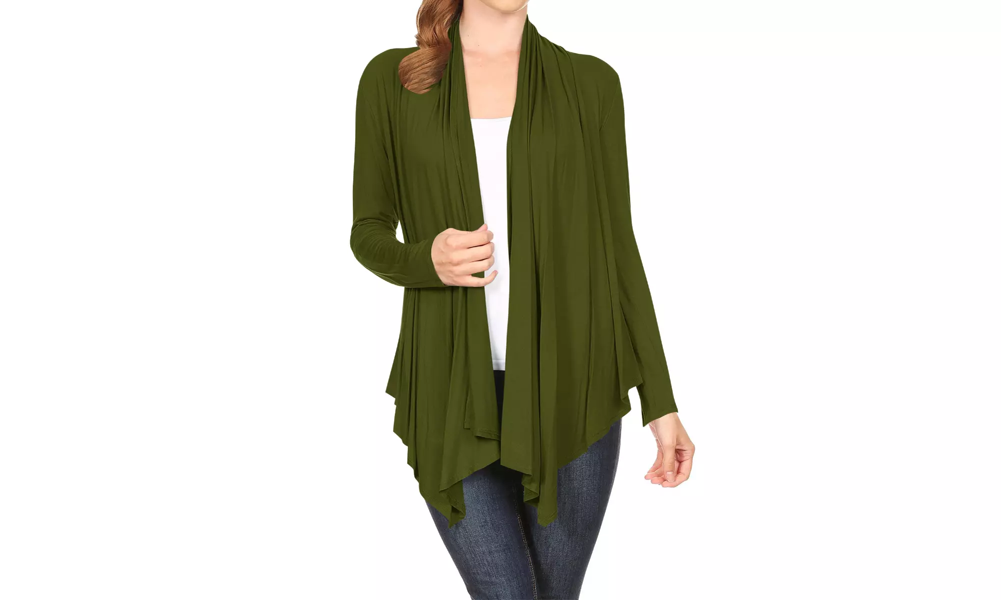Women's Long Sleeve Draped Neck Open Front Solid Cardigan 