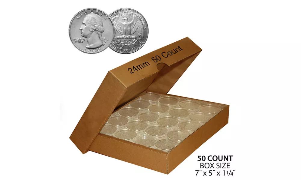 Coin Capsule Holders Direct-Fit Airtight - Quantity 50 with BOX - All Sizes