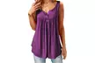Women's Summer Solid Color Pleated Sleeveless Casual T-shirt Button Vest - Second Medium